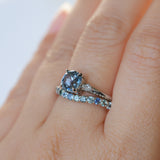 1.66ct Untreated Old Mine Cut Montana Sapphire and Princess Cut Diamond Rapids Low Profile Ring in 14k White Gold