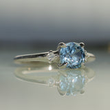 1.66ct Untreated Old Mine Cut Montana Sapphire and Princess Cut Diamond Rapids Low Profile Ring in 14k White Gold