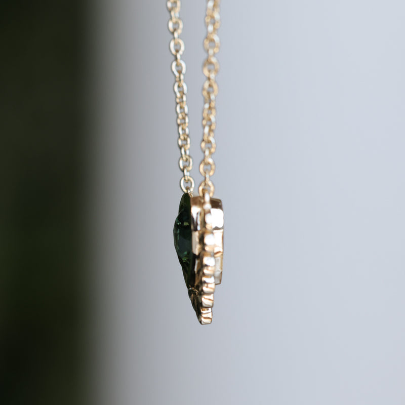 1.87ct ANZA Green Trillion Untreated Tanzanian Sapphire Vine Frame Necklace in 14k Yellow Gold