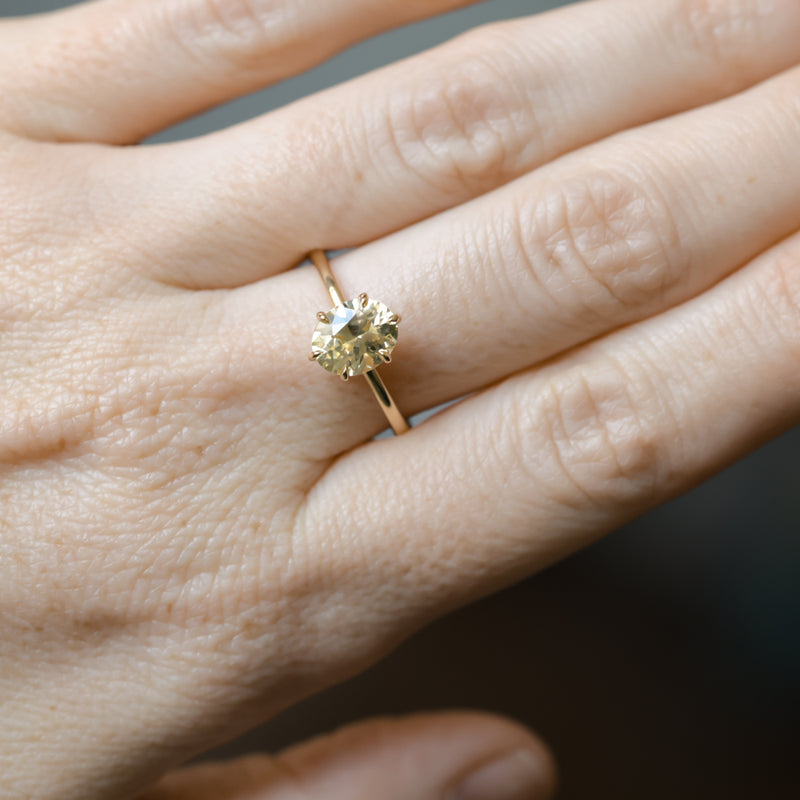 1.73ct Oval Reclaimed/Vintage Oval Pastel Sapphire Lotus Six Prong Solitaire in 14k Yellow Gold