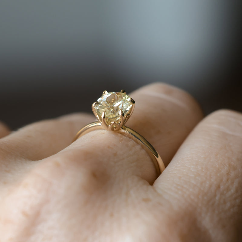 1.73ct Oval Reclaimed/Vintage Oval Pastel Sapphire Lotus Six Prong Solitaire in 14k Yellow Gold