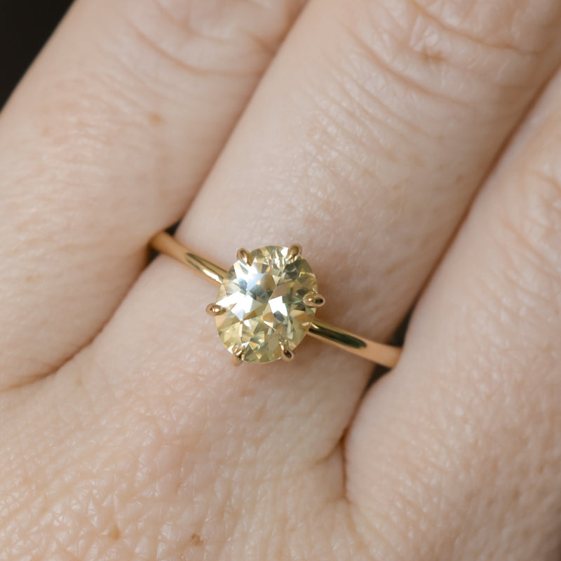 1.73ct Oval Reclaimed/Vintage Oval Pastel Sapphire Lotus Six Prong Solitaire in 14k Yellow Gold