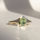 1.28ct Oval Green Montana Sapphire Low Profile 4 Prong Signet Solitaire in 14k Yellow Gold
