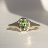 1.28ct Oval Green Montana Sapphire Low Profile 4 Prong Signet Solitaire in 14k Yellow Gold