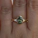 1.28ct Oval Green Montana Sapphire Low Profile 4 Prong Signet Solitaire in 14k Yellow Gold