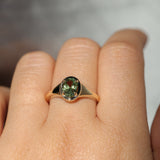 1.28ct Oval Green Montana Sapphire Low Profile 4 Prong Signet Solitaire in 14k Yellow Gold