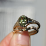 1.28ct Oval Green Montana Sapphire Low Profile 4 Prong Signet Solitaire in 14k Yellow Gold