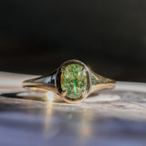 1.28ct Oval Green Montana Sapphire Low Profile 4 Prong Signet Solitaire in 14k Yellow Gold