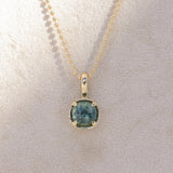 2.45ct Australian Silky Teal Sapphire 4 Prong Pendant in 14k Yellow Gold