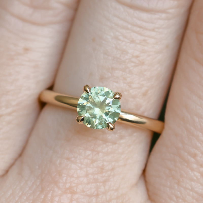 1.01ct Round Green Montana Sapphire Classic Four Prong Solitaire in 14k Yellow Gold
