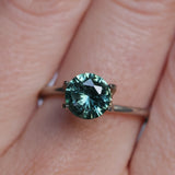 1.46CT ROUND PRECISION CUT MONTANA SAPPHIRE, TEAL GREEN, UNTREATED, 7.08X4.1MM