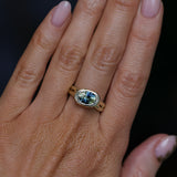 1.93ct Untreated Oval Brilliant Nigerian Parti Sapphire East-West Bezel Solitaire Alluvial Style Ring in 14k Green Gold