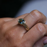 1.93ct Untreated Oval Brilliant Nigerian Parti Sapphire East-West Bezel Solitaire Alluvial Style Ring in 14k Green Gold