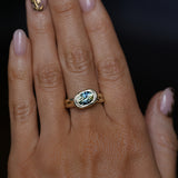 1.93ct Untreated Oval Brilliant Nigerian Parti Sapphire East-West Bezel Solitaire Alluvial Style Ring in 14k Green Gold