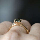 0.97ct Round Madagascar Teal Sapphire Low Profile Scallop Cup Solitaire in 14k Yellow Gold