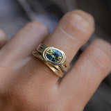 1.93ct Untreated Oval Brilliant Nigerian Parti Sapphire East-West Bezel Solitaire Alluvial Style Ring in 14k Green Gold