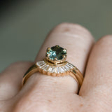 0.97ct Round Madagascar Teal Sapphire Low Profile Scallop Cup Solitaire in 14k Yellow Gold