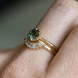 0.97ct Round Madagascar Teal Sapphire Low Profile Scallop Cup Solitaire in 14k Yellow Gold