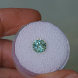1.61CT ROUND PRECISION CUT MONTANA SAPPHIRE, LIGHT TEAL GREEN, 6.9X4.6MM