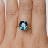 5.74CT UNTREATED CUSHION MADAGASCAR SAPPHIRE, PARTI DEEP TEAL BLUE, 10.2X8.8X7.2MM