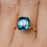 5.74CT UNTREATED CUSHION MADAGASCAR SAPPHIRE, PARTI DEEP TEAL BLUE, 10.2X8.8X7.2MM