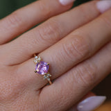 1.79ct Cushion Cut Pink Sapphire and Diamond Cluster Ring in 14k Yellow Gold