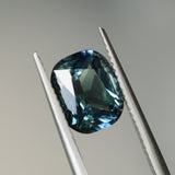 2.60CT CUSHION MADAGASCAR SAPPHIRE, PARTI TEAL BLUE AND WHITE, 8.9X7.2X4.7MM