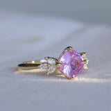 1.79ct Cushion Cut Pink Sapphire and Diamond Cluster Ring in 14k Yellow Gold