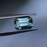 2.34CT MADAGASCAR EMERALD CUT SAPPHIRE, STEELY TEAL, 8.8X6.2X4.5MM