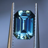 2.34CT MADAGASCAR EMERALD CUT SAPPHIRE, STEELY TEAL, 8.8X6.2X4.5MM