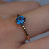 1.08ct Round Azure Blue Montana Sapphire Lotus Solitaire in 14k Yellow Gold