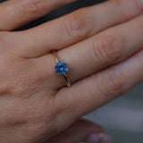 1.08ct Round Azure Blue Montana Sapphire Lotus Solitaire in 14k Yellow Gold