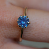 1.08ct Round Azure Blue Montana Sapphire Lotus Solitaire in 14k Yellow Gold