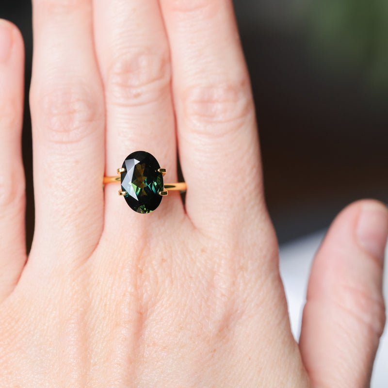 5.35CT OVAL AUSTRALIAN SAPPHIRE, DEEP GREEN PARTI, UNTREATED, 12.9X8X5.5MM