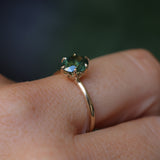 1.56ct Oval Australian Green and Teal Sapphire Lotus Solitaire in 14k Yellow Gold