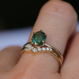 1.56ct Oval Australian Green and Teal Sapphire Lotus Solitaire in 14k Yellow Gold
