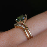 1.56ct Oval Australian Green and Teal Sapphire Lotus Solitaire in 14k Yellow Gold