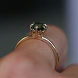 1.30ct Round Untreated Deep Green Nigerian Sapphire Lotus Solitaire in 14k Yellow Gold