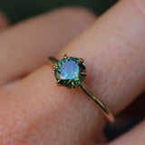 1.30ct Round Untreated Deep Green Nigerian Sapphire Lotus Solitaire in 14k Yellow Gold