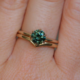 1.30ct Round Untreated Deep Green Nigerian Sapphire Lotus Solitaire in 14k Yellow Gold