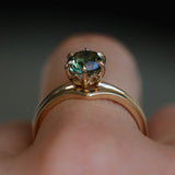 1.30ct Round Untreated Deep Green Nigerian Sapphire Lotus Solitaire in 14k Yellow Gold