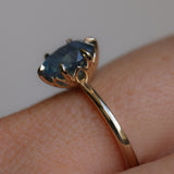 2.22ct Oval Blue Opalescent Untreated Nigerian Sapphire Lotus Solitaire in 14k Yellow Gold