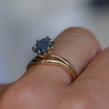 2.22ct Oval Blue Opalescent Untreated Nigerian Sapphire Lotus Solitaire in 14k Yellow Gold