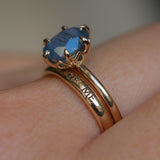 2.22ct Oval Blue Opalescent Untreated Nigerian Sapphire Lotus Solitaire in 14k Yellow Gold