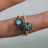 1.97ct Untreated Round Nigerian Teal Green Sapphire Double Prong Solitaire with Pave Set Diamonds in 18k Yellow Gold