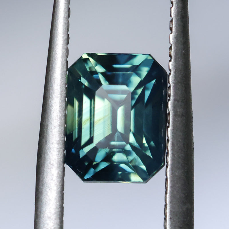 2.05CT MADAGASCAR EMERALD CUT SAPPHIRE, PARTI BLUE GREEN YELLOW, UNTREATED, 7.1X5.5X5MM