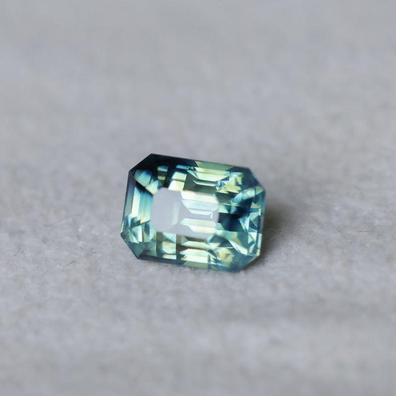 2.49CT MADAGASCAR EMERALD CUT SAPPHIRE, PARTI BLUE GREEN YELLOW, UNTREATED, 7.8X5.8X5.5MM