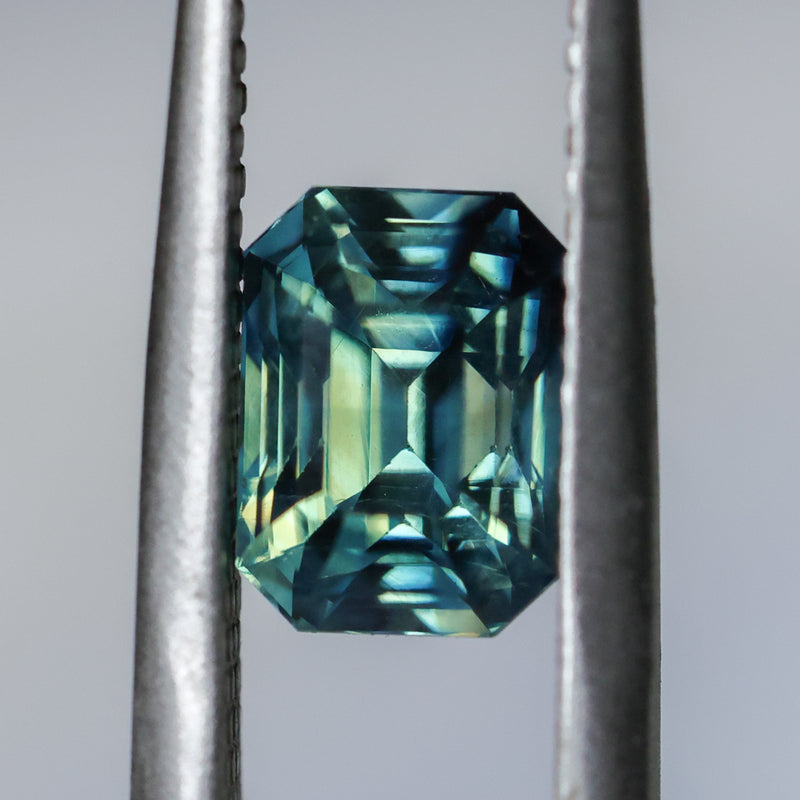 2.49CT MADAGASCAR EMERALD CUT SAPPHIRE, PARTI BLUE GREEN YELLOW, UNTREATED, 7.8X5.8X5.5MM