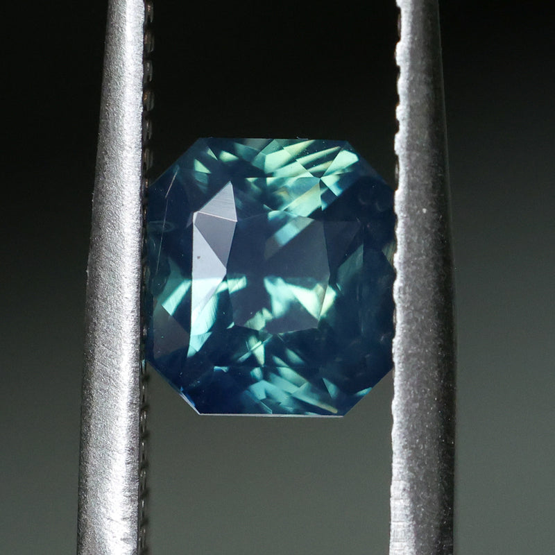 2.03CT MADAGASCAR RADIANT SAPPHIRE, GLOWY TEAL BLUE, UNTREATED, 6.7X6.09X4.7MM