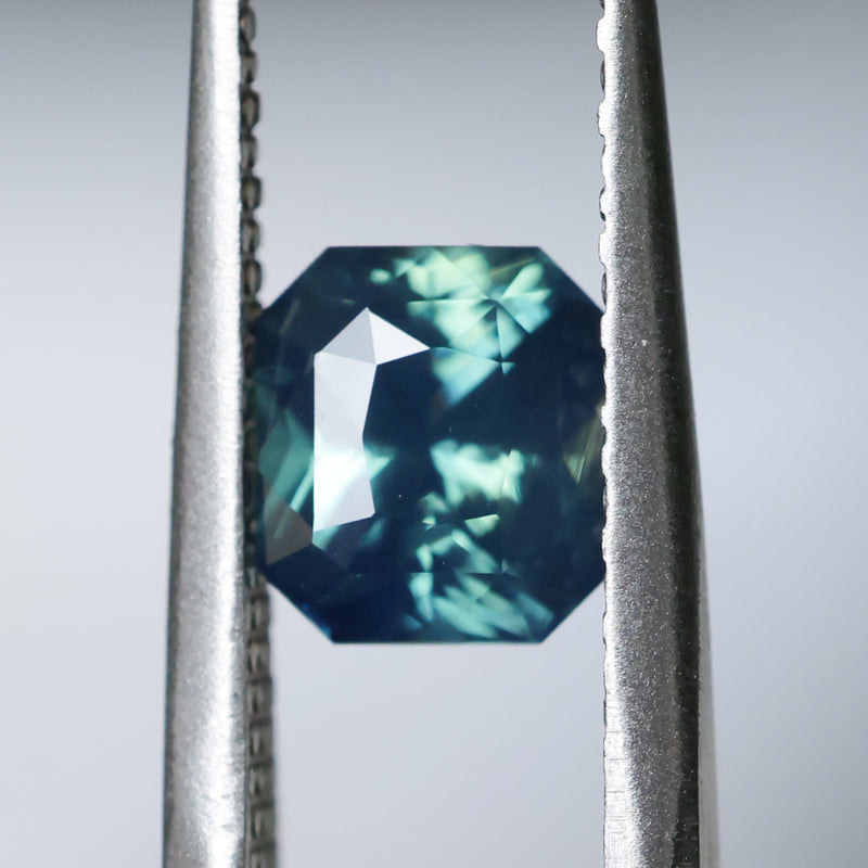 2.03CT MADAGASCAR RADIANT SAPPHIRE, GLOWY TEAL BLUE, UNTREATED, 6.7X6.09X4.7MM